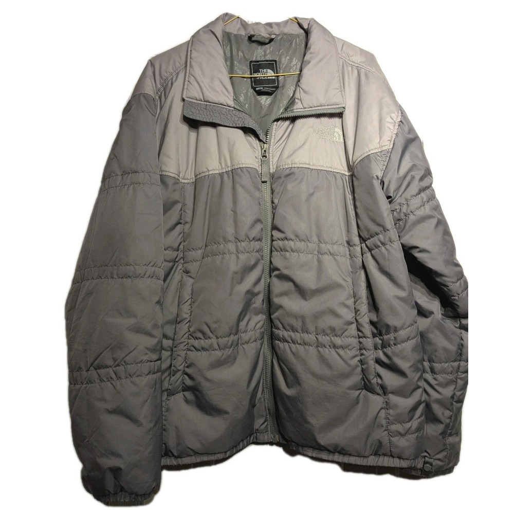 Vtg North Face Jacket Mens L Gray Insulated Puffer Full Zip Outdoor Lightweight
